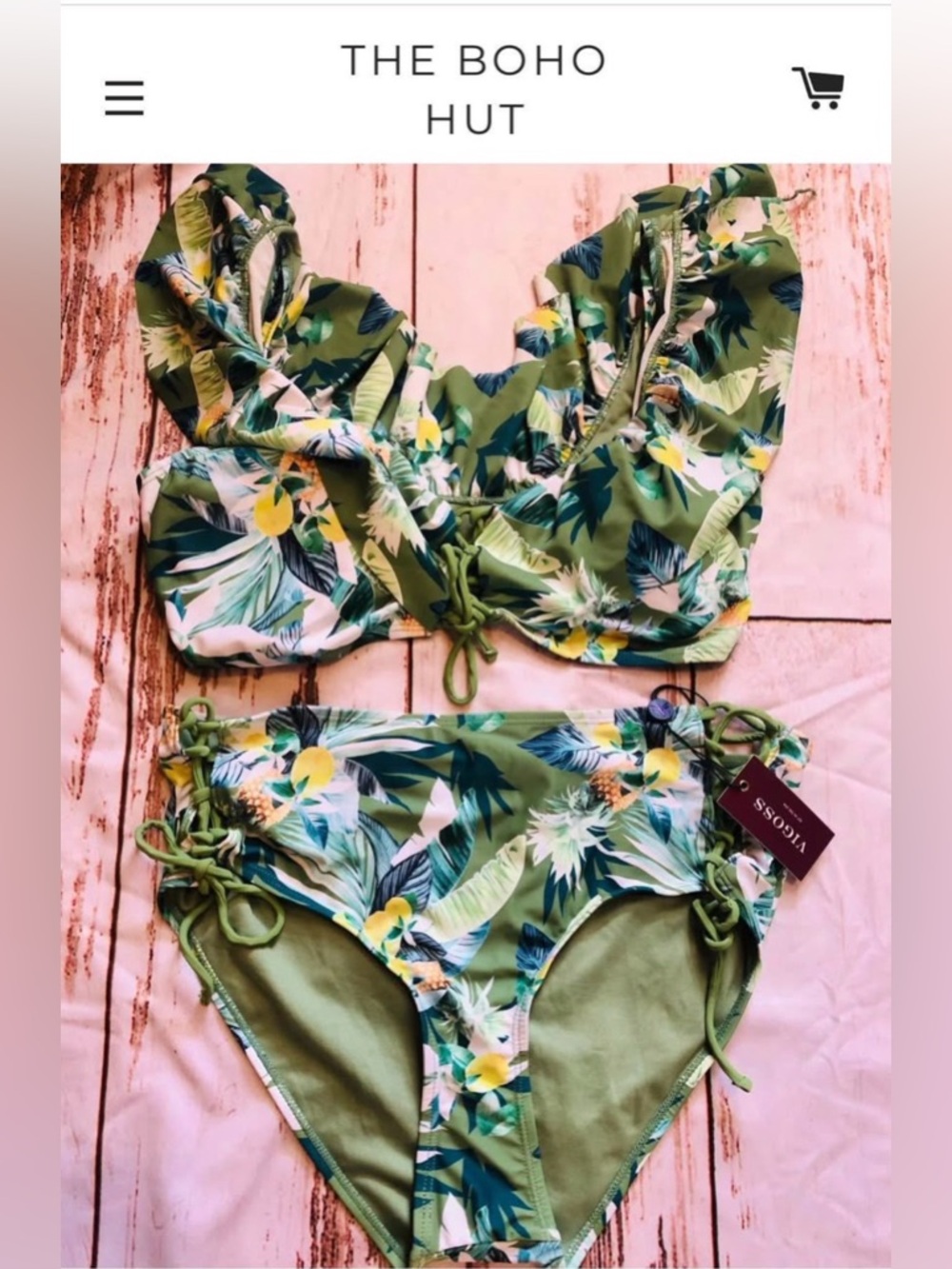 Green Tropical Print Bikini Set